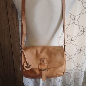 Suede Leather Tan Crossbody Bag with Anchor Charm